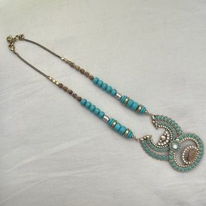 Lucky brand boho necklace with turquoise and wood beading